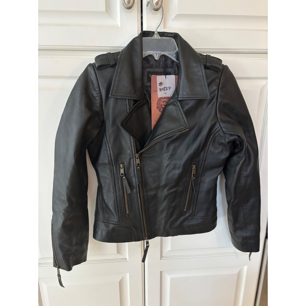 LeatherCult Black Leather Moto Biker Jacket Handmade Thinsulate Insulated 36